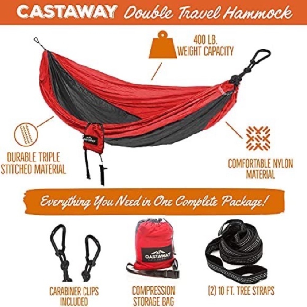 Castaway Travel Hammocks Double Red/Charcoal Camping Hammock